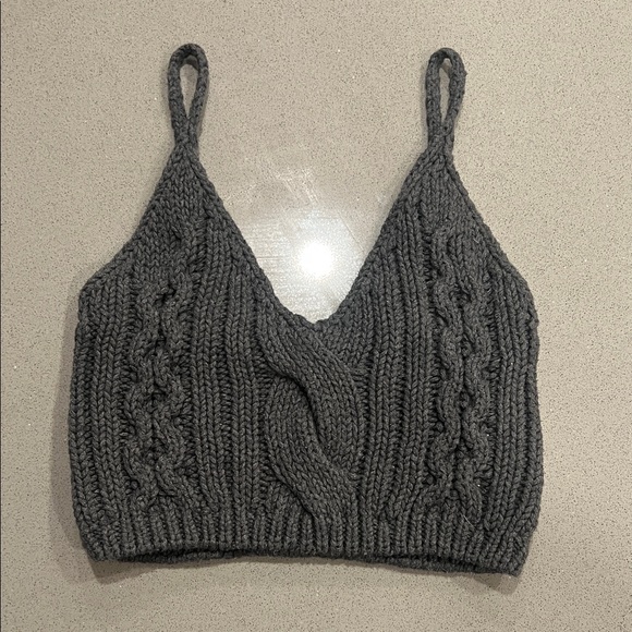 Free People Charcoal Cable Knit Crop Top - Picture 1 of 4